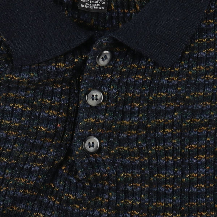 1990'S Jantzen CLASSICS all-over print polo knit sweater, men's size L equivalent, vintage. acrylic navy blue type Vintage Second Hand
