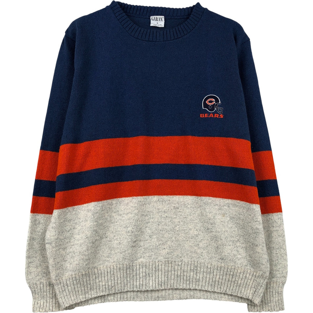 GARAN NFL CHICAGO BEARS Chicago Bears Striped Cotton Knit Sweater, Made in USA, Men's Size L acrylic blue type Vintage Second Hand
