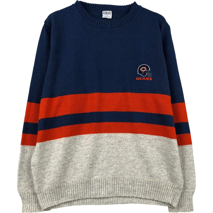 GARAN NFL CHICAGO BEARS Chicago Bears Striped Cotton Knit Sweater, Made in USA, Men's Size L acrylic blue type Vintage Second Hand