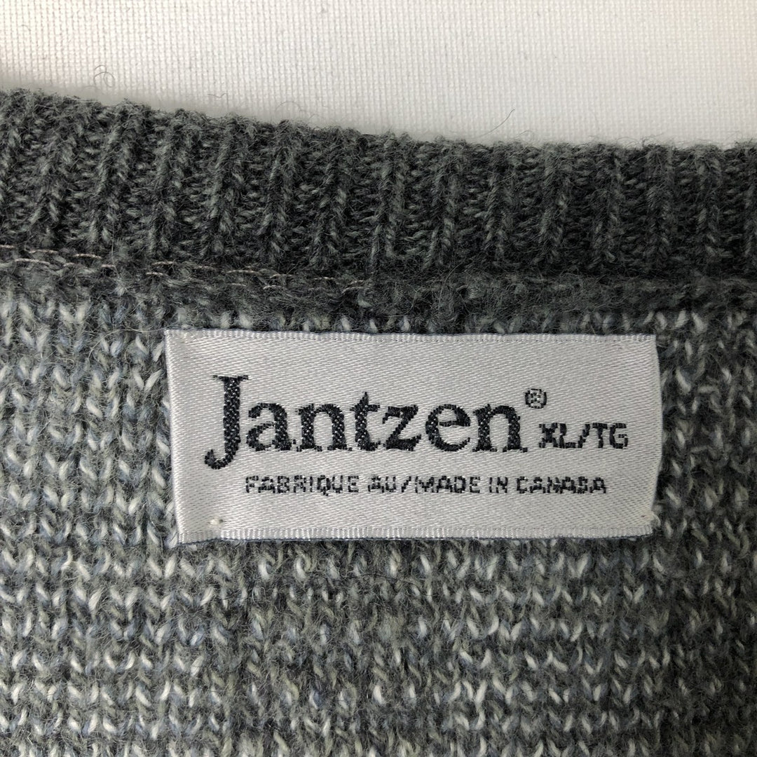 Jantzen Striped Mohair-Blend Acrylic Knit Sweater, Made in Canada, Men's Size XL, V-Neck acrylic gray type Vintage Second Hand