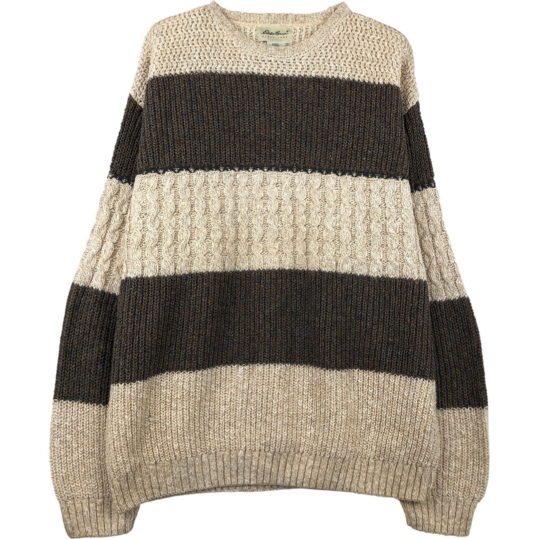 Eddie Bauer Striped Pattern Cable Knit Rib Cotton Knit Sweater, Made in USA, Men's XL cotton Beige type Vintage Second Hand