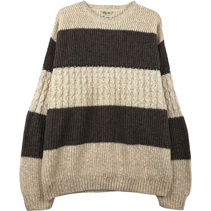 Eddie Bauer Striped Pattern Cable Knit Rib Cotton Knit Sweater, Made in USA, Men's XL cotton Beige type Vintage Second Hand