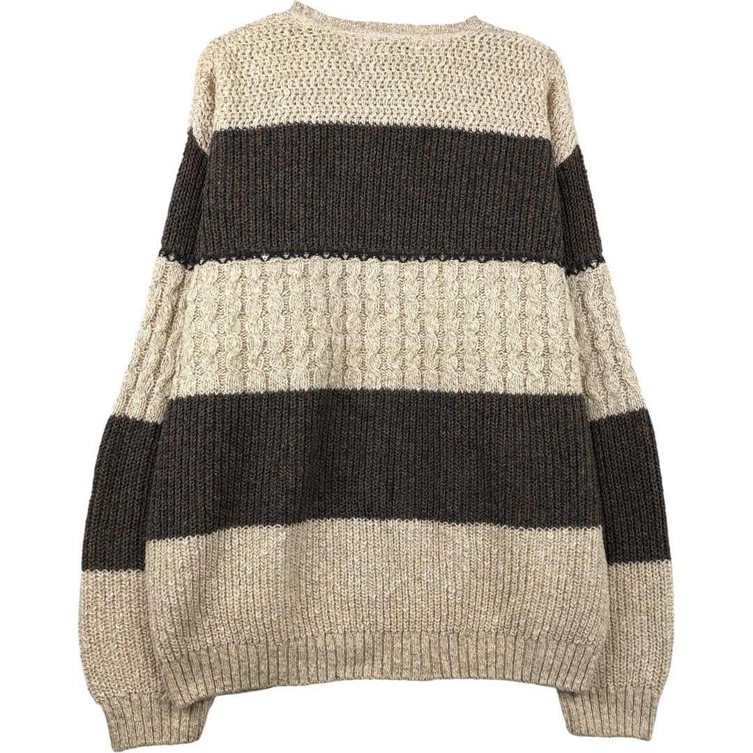 Eddie Bauer Striped Pattern Cable Knit Rib Cotton Knit Sweater, Made in USA, Men's XL cotton Beige type Vintage Second Hand