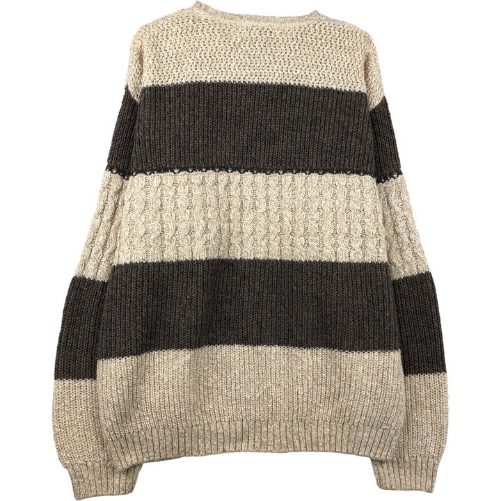Eddie Bauer Striped Pattern Cable Knit Rib Cotton Knit Sweater, Made in USA, Men's XL cotton Beige type Vintage Second Hand