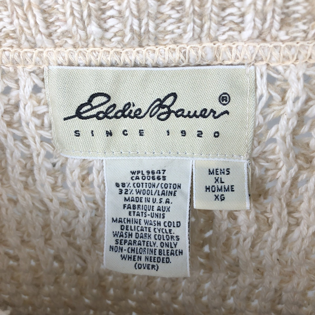 Eddie Bauer Striped Pattern Cable Knit Rib Cotton Knit Sweater, Made in USA, Men's XL cotton Beige type Vintage Second Hand