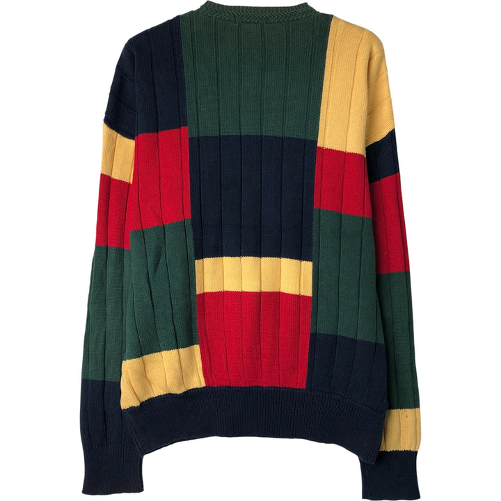 Vintage 90'S Nautica Crazy Pattern Cable Knit Cotton Sweater, Men's Size Medium cotton yellow type Vintage Second Hand
