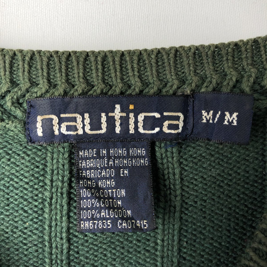 Vintage 90'S Nautica Crazy Pattern Cable Knit Cotton Sweater, Men's Size Medium cotton yellow type Vintage Second Hand