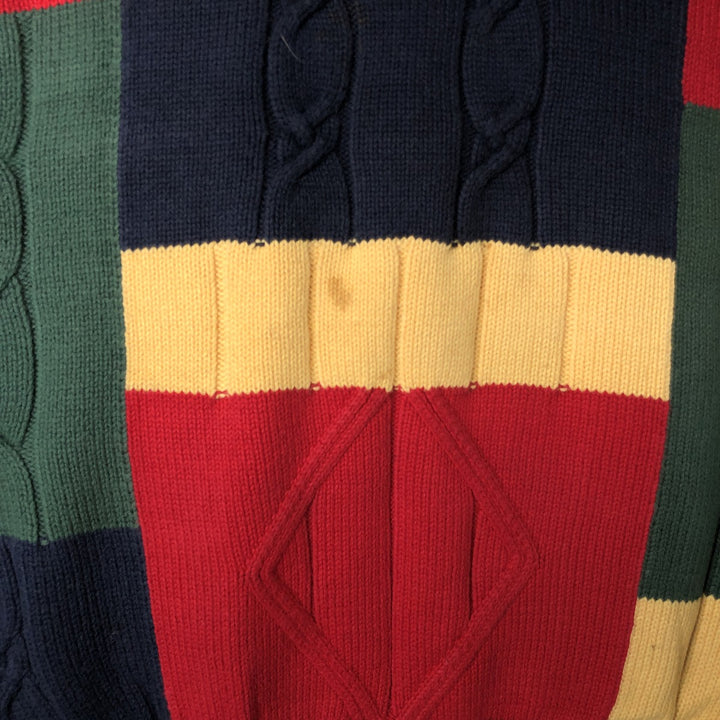 Vintage 90'S Nautica Crazy Pattern Cable Knit Cotton Sweater, Men's Size Medium cotton yellow type Vintage Second Hand