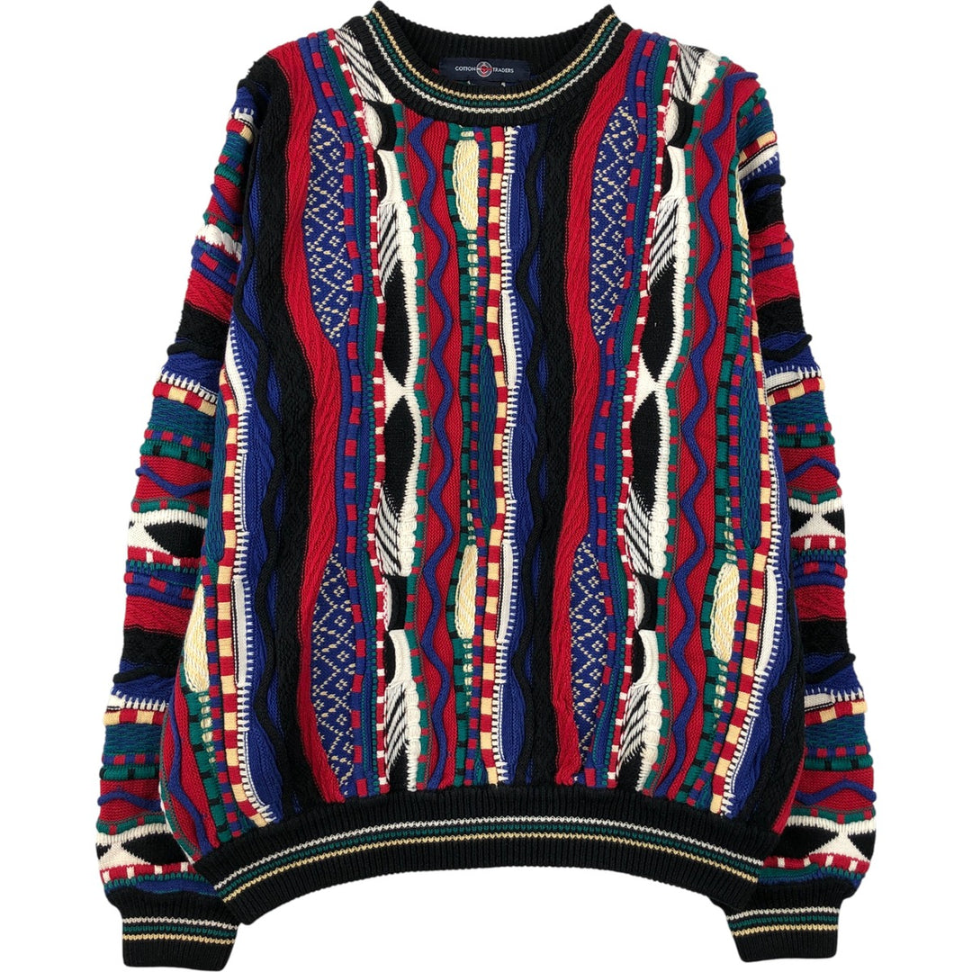 Vintage 90'S COTTON TRADERS all-over print 3D knit sweater, size M, men's cotton black type Vintage Second Hand