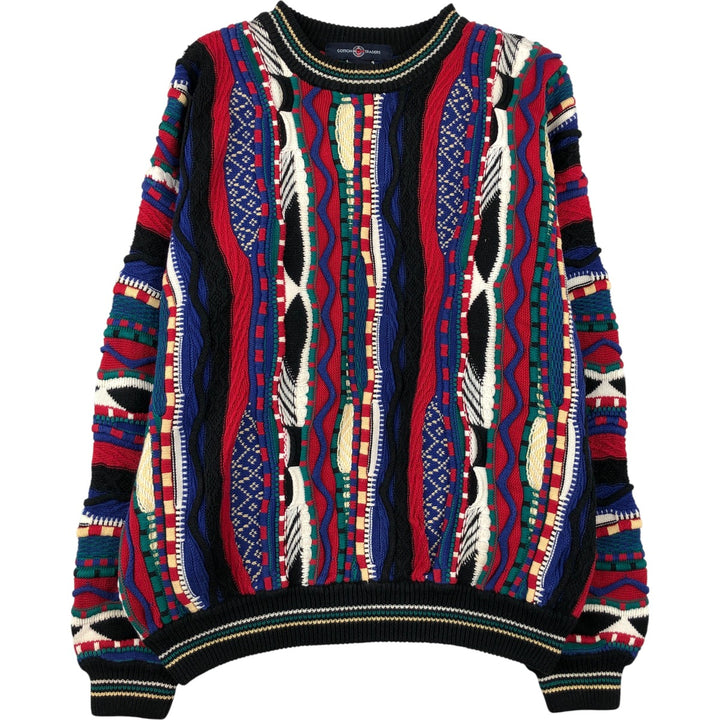 Vintage 90'S COTTON TRADERS all-over print 3D knit sweater, size M, men's cotton black type Vintage Second Hand