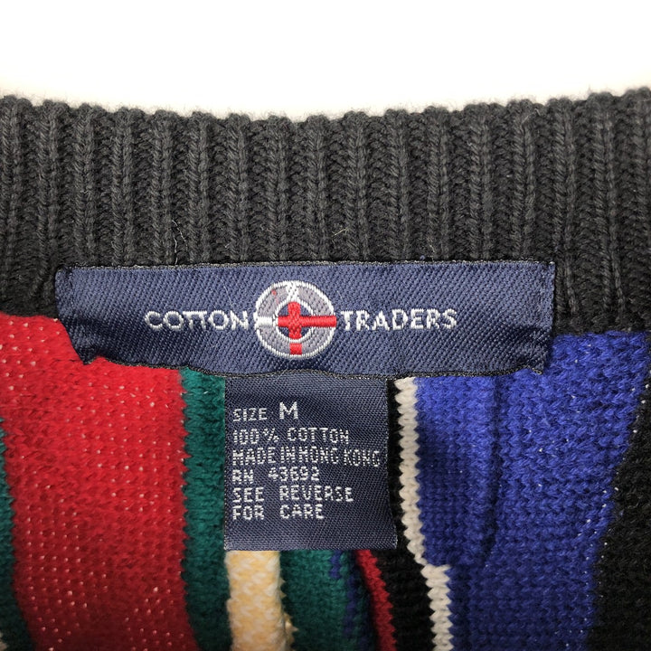 Vintage 90'S COTTON TRADERS all-over print 3D knit sweater, size M, men's cotton black type Vintage Second Hand