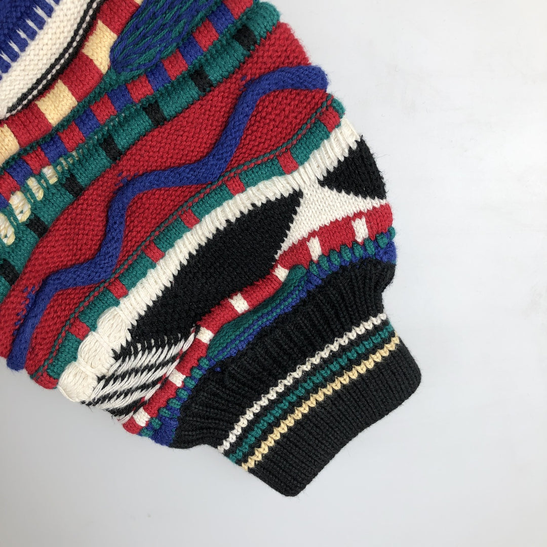 Vintage 90'S COTTON TRADERS all-over print 3D knit sweater, size M, men's cotton black type Vintage Second Hand