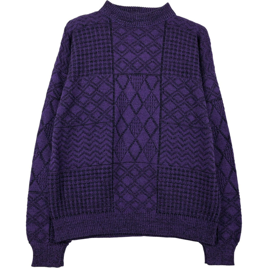 Vintage 1980'S McGREGOR all-over print high-neck acrylic knit sweater, made in the USA, size L. acrylic purple type Vintage Second Hand