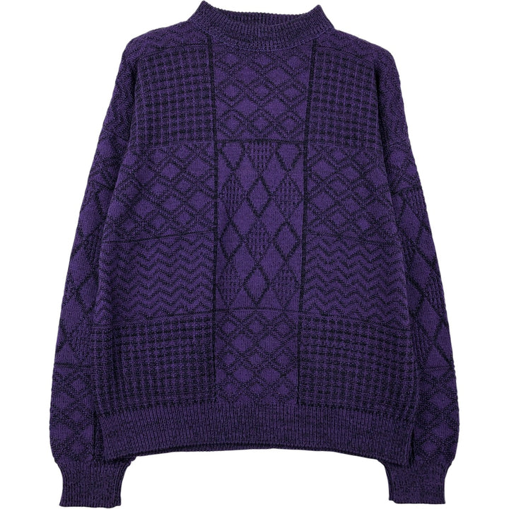 Vintage 1980'S McGREGOR all-over print high-neck acrylic knit sweater, made in the USA, size L. acrylic purple type Vintage Second Hand