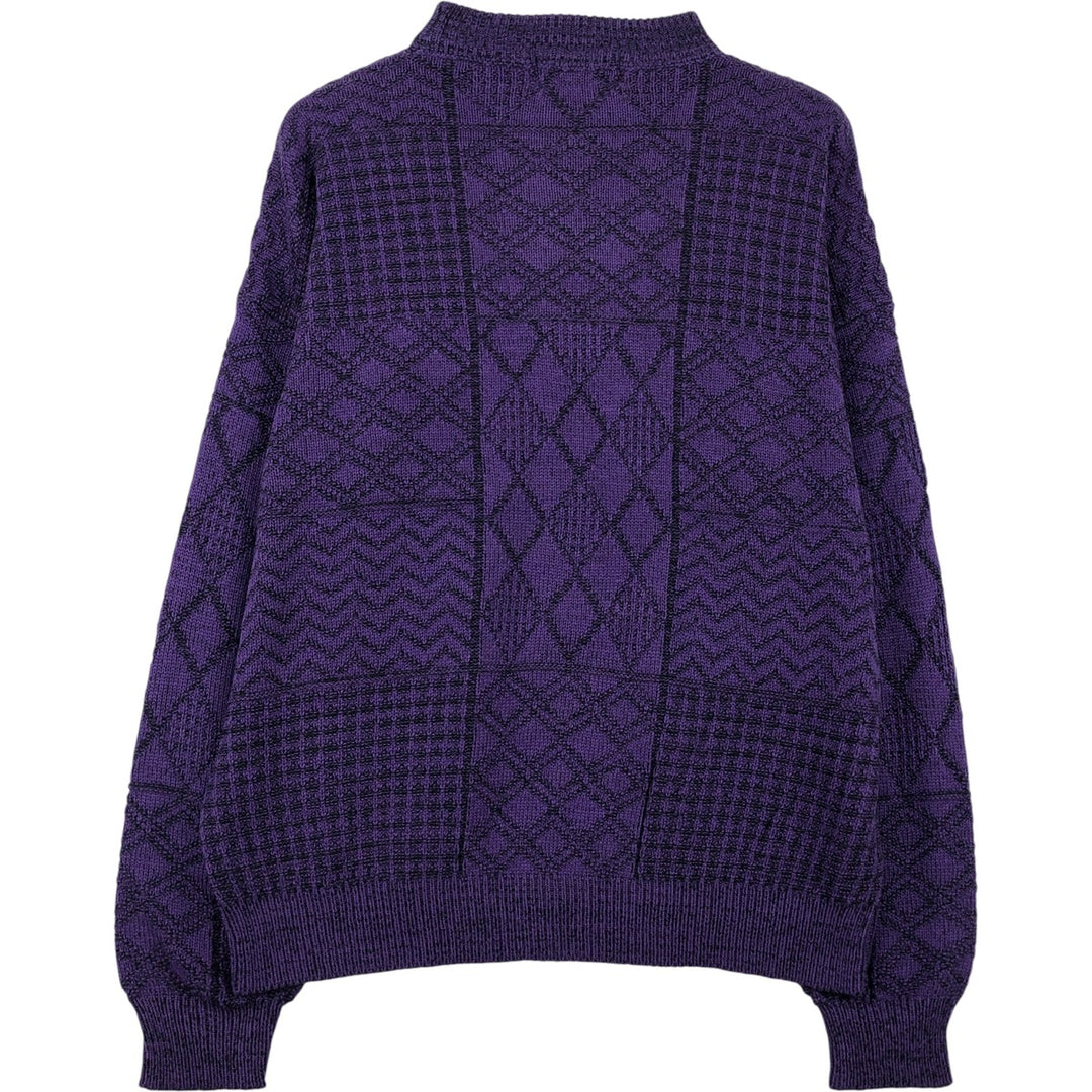 Vintage 1980'S McGREGOR all-over print high-neck acrylic knit sweater, made in the USA, size L. acrylic purple type Vintage Second Hand