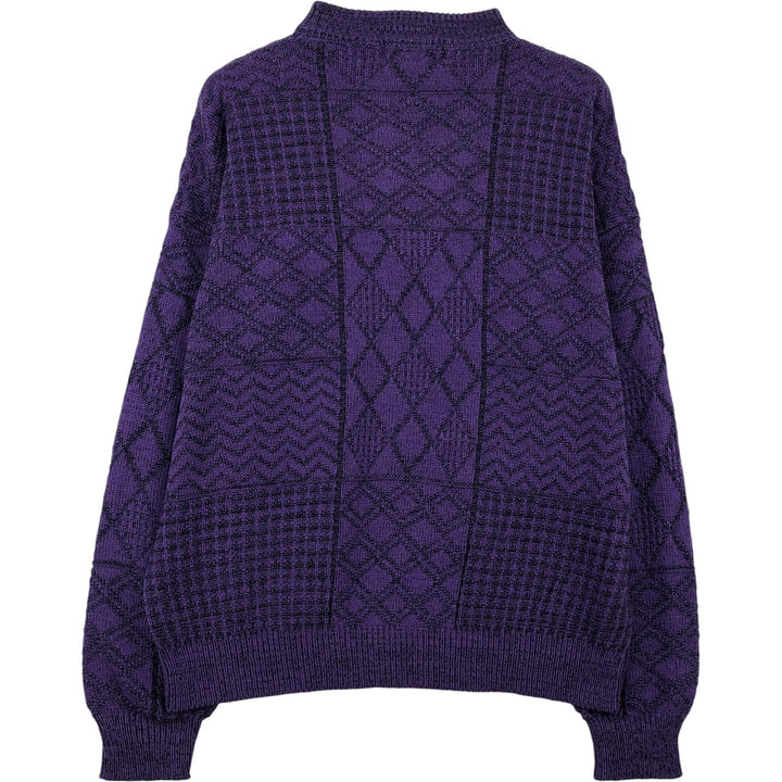 Vintage 1980'S McGREGOR all-over print high-neck acrylic knit sweater, made in the USA, size L. acrylic purple type Vintage Second Hand