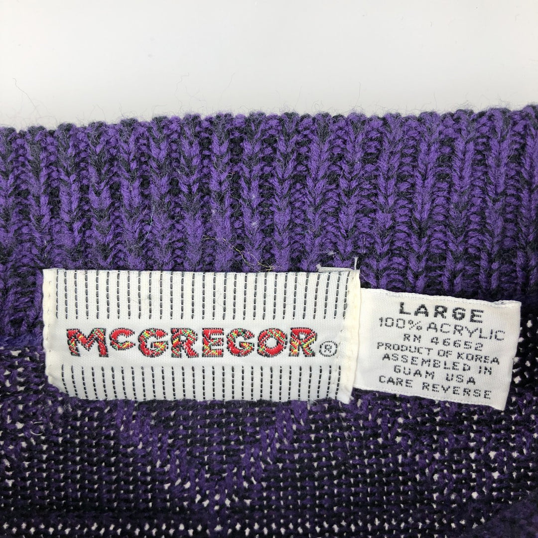 Vintage 1980'S McGREGOR all-over print high-neck acrylic knit sweater, made in the USA, size L. acrylic purple type Vintage Second Hand