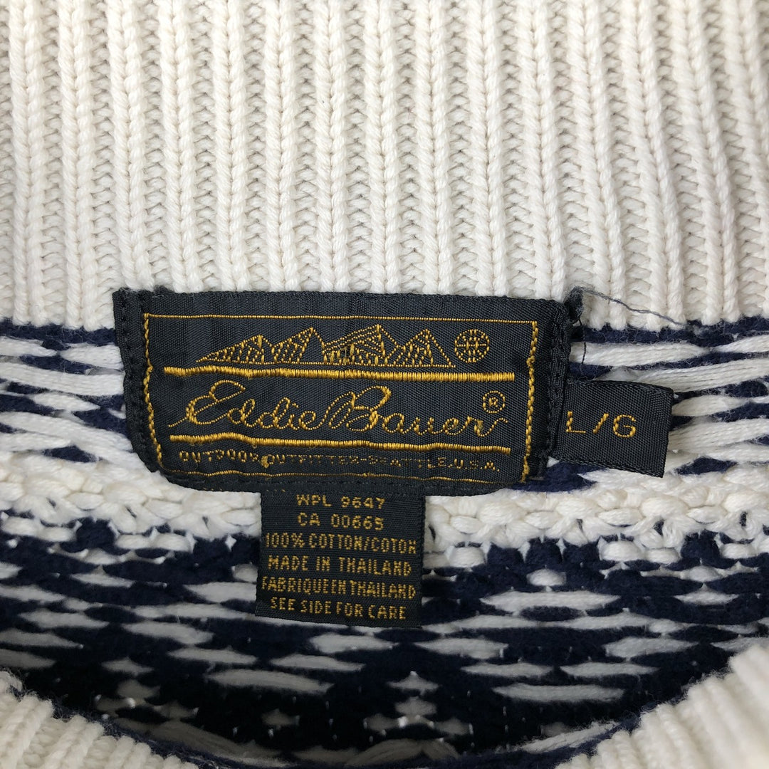 Vintage 80s-90'S Eddie Bauer all-over print cotton knit sweater, size L, men's cotton white type Vintage Second Hand