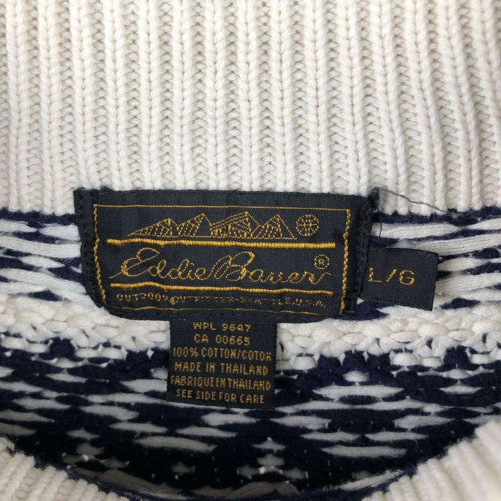 Vintage 80s-90'S Eddie Bauer all-over print cotton knit sweater, size L, men's cotton white type Vintage Second Hand