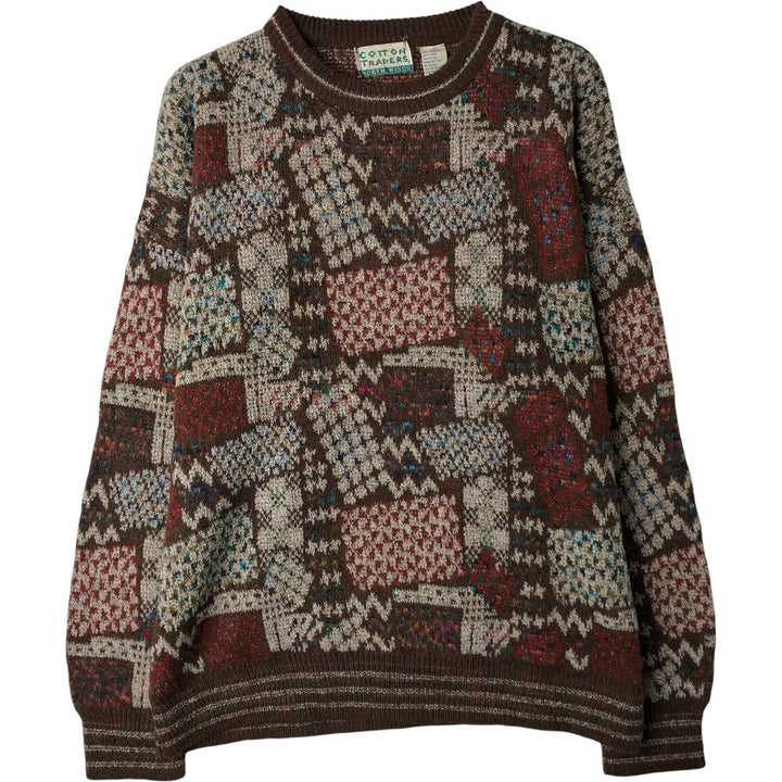 COTTON TRADERS All-Over Print Acrylic Knit Sweater, Men's Size XL acrylic brown type Vintage Second Hand