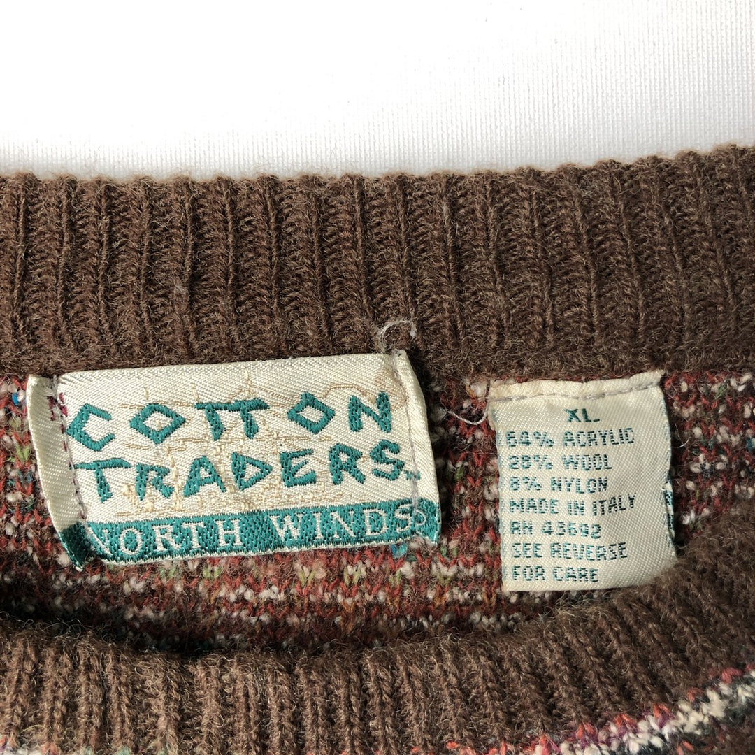 COTTON TRADERS All-Over Print Acrylic Knit Sweater, Men's Size XL acrylic brown type Vintage Second Hand