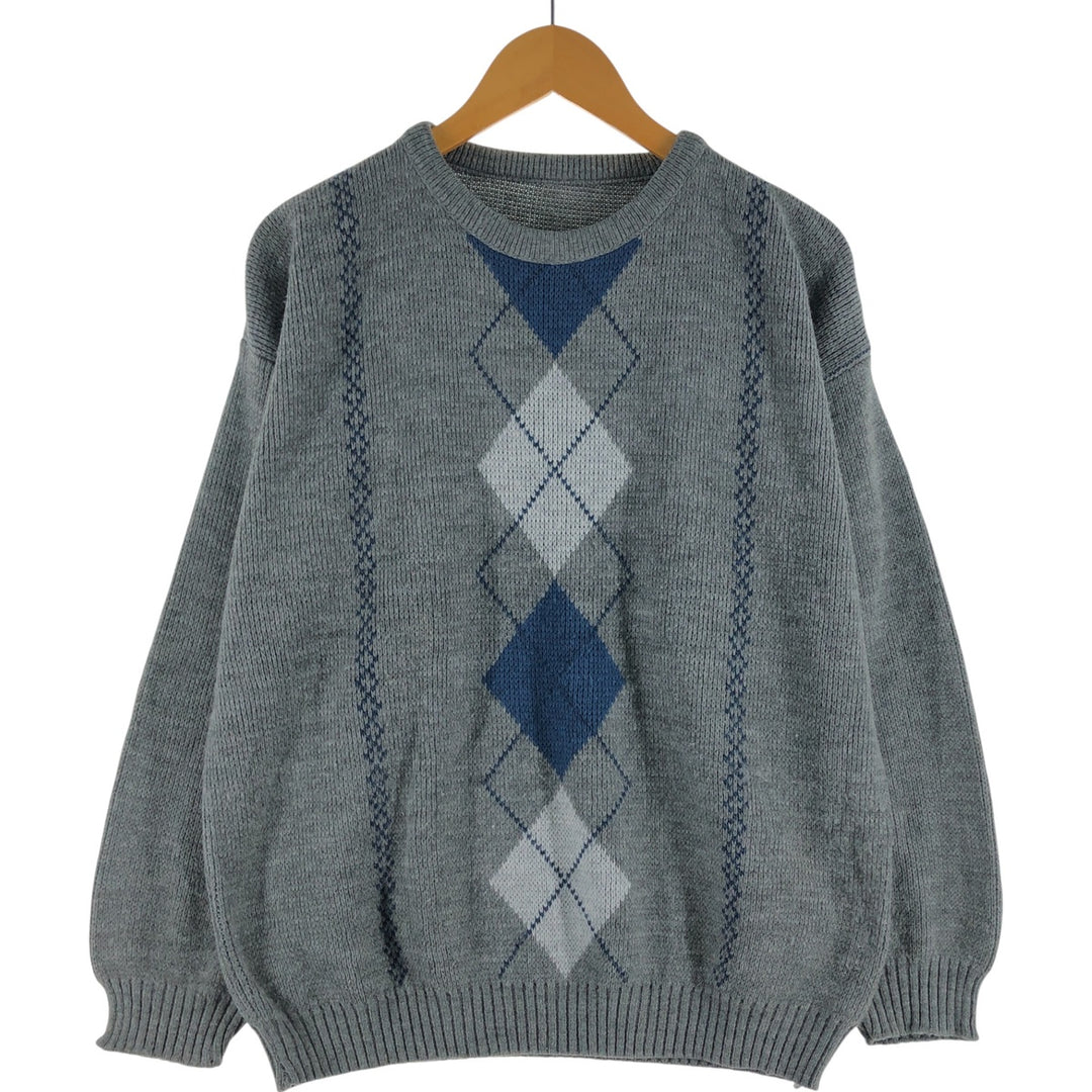 PREMIER MAN Argyle Pattern Acrylic Knit Sweater, Men's M size acrylic gray type Vintage Second Hand