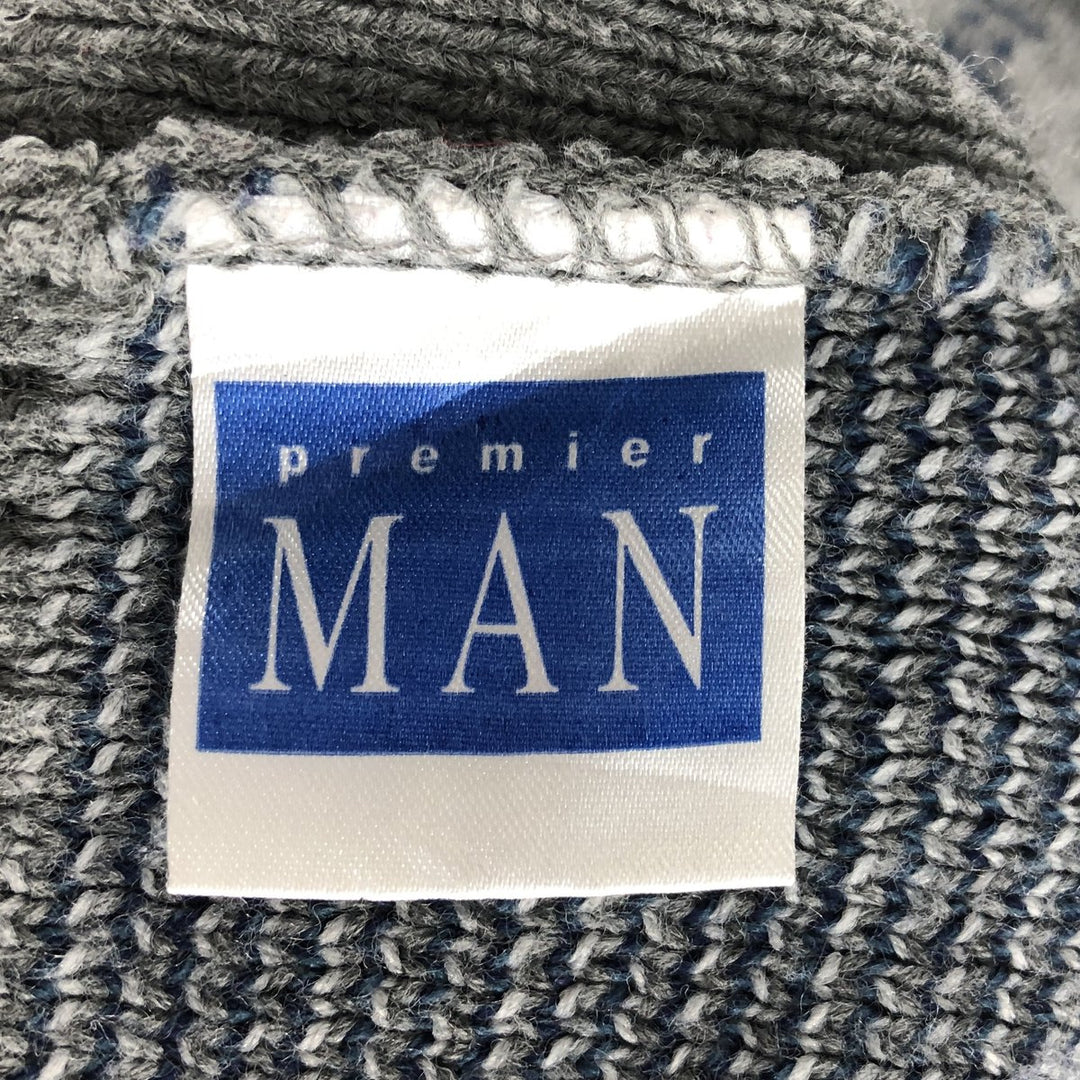 PREMIER MAN Argyle Pattern Acrylic Knit Sweater, Men's M size acrylic gray type Vintage Second Hand