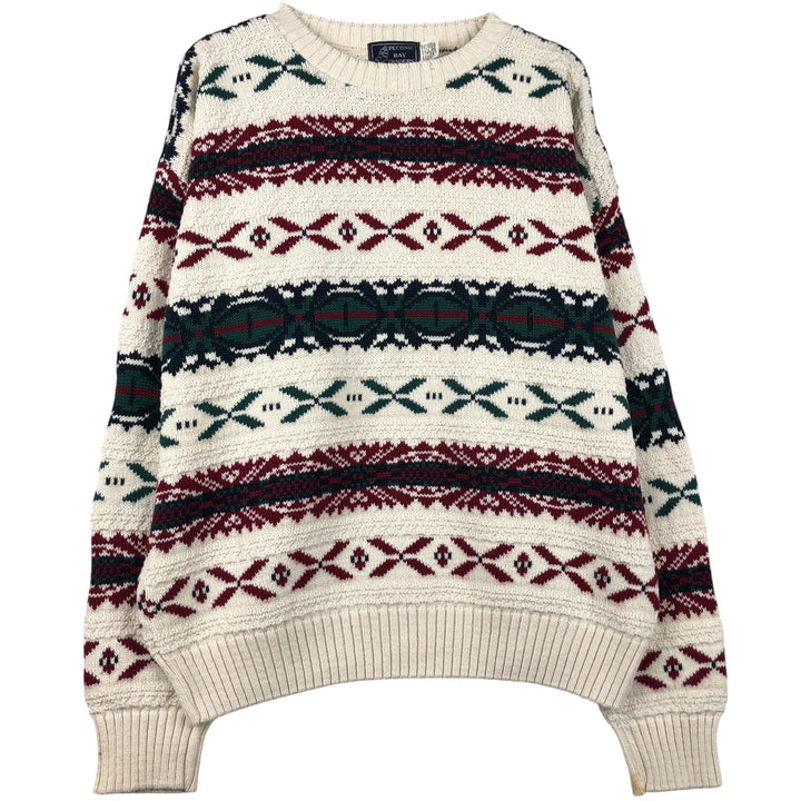 Vintage 1980'S Peconic Bay Traders all-over print cotton knit sweater, made in the USA, size L, men's cotton unbleached Vintage Second Hand