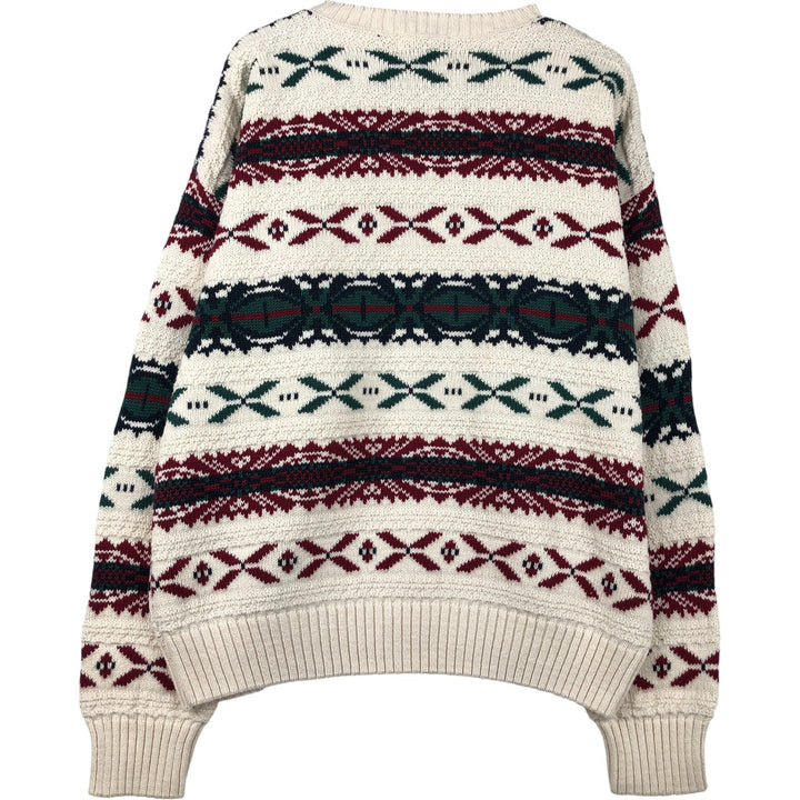 Vintage 1980'S Peconic Bay Traders all-over print cotton knit sweater, made in the USA, size L, men's cotton unbleached Vintage Second Hand
