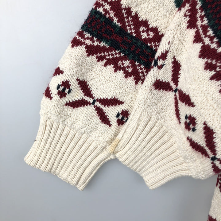 Vintage 1980'S Peconic Bay Traders all-over print cotton knit sweater, made in the USA, size L, men's cotton unbleached Vintage Second Hand