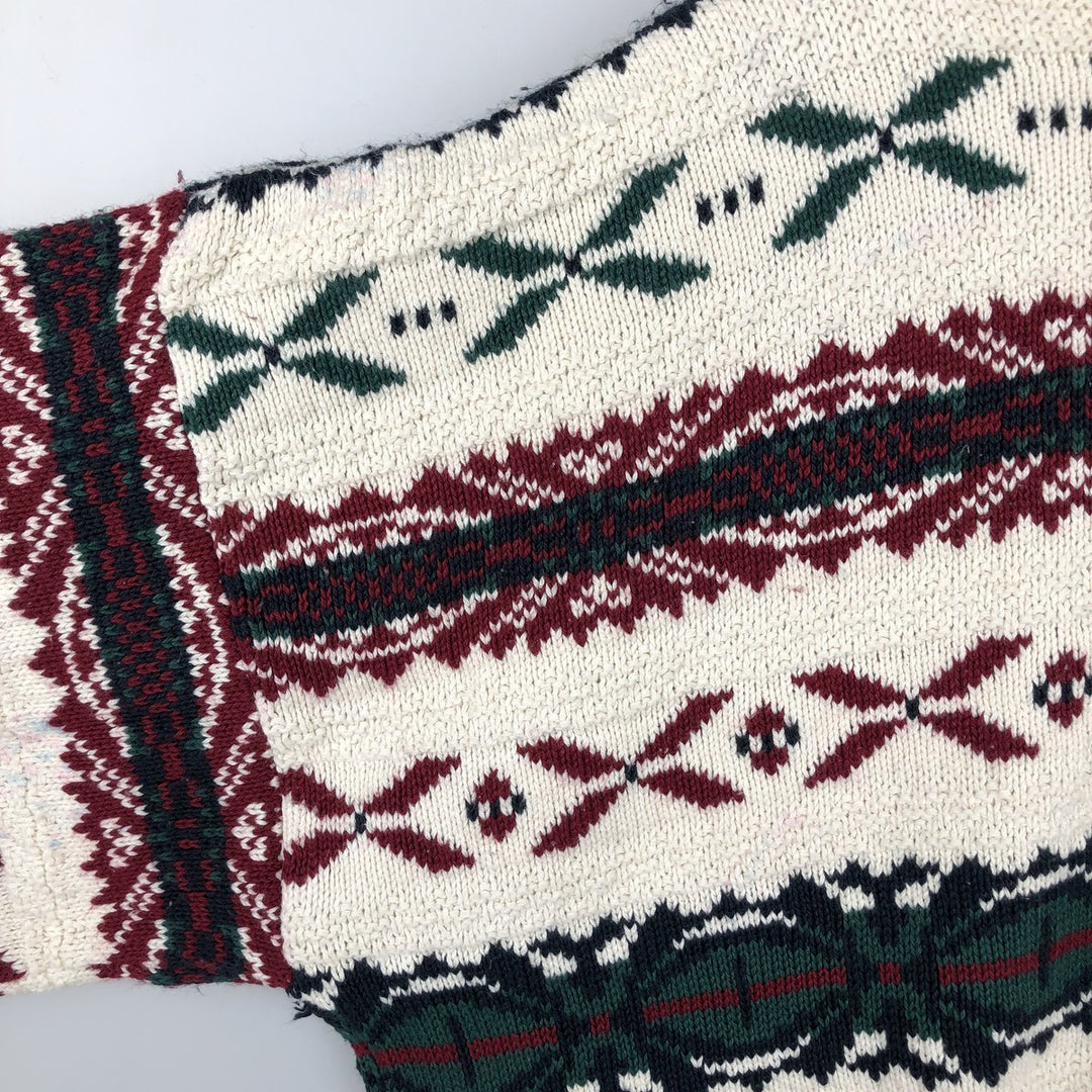 Vintage 1980'S Peconic Bay Traders all-over print cotton knit sweater, made in the USA, size L, men's cotton unbleached Vintage Second Hand