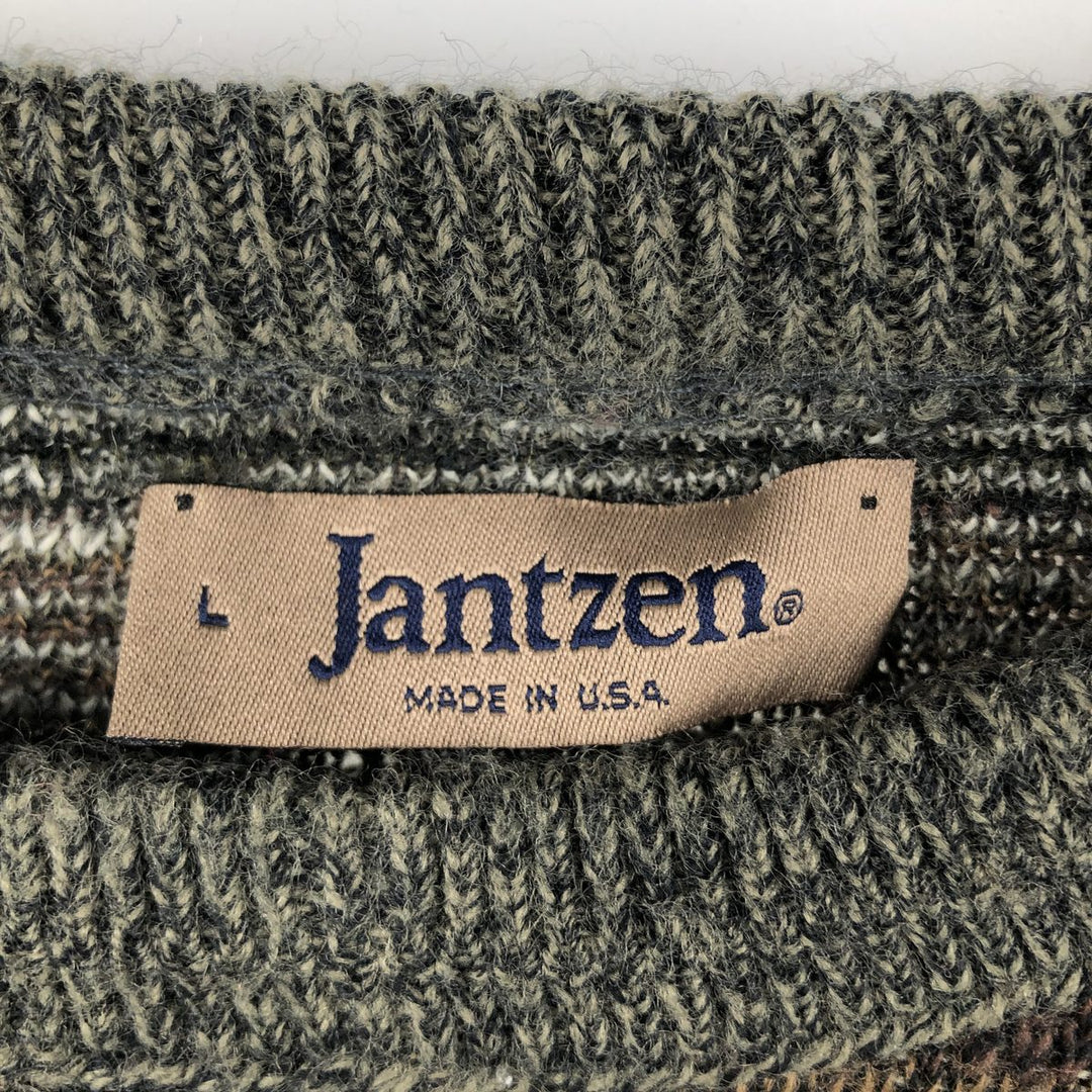 Vintage Jantzen all-over print knit sweater, made in the USA, size L, men's unclear gray type Vintage Second Hand