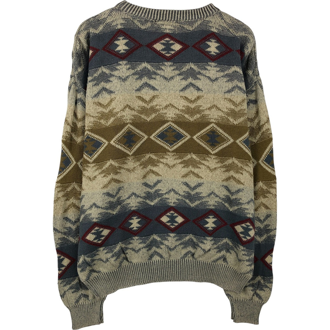 Vintage 90'S Liz Claiborne Native Pattern Cotton Knit Sweater, Made in USA, Men's Size Medium cotton Khaki type Vintage Second Hand