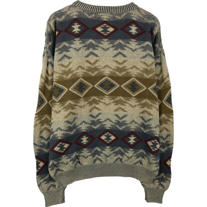 Vintage 90'S Liz Claiborne Native Pattern Cotton Knit Sweater, Made in USA, Men's Size Medium cotton Khaki type Vintage Second Hand