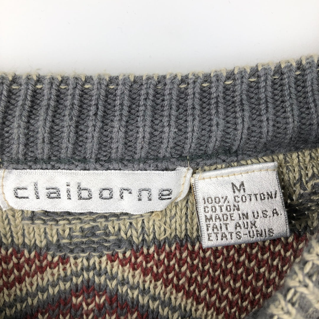 Vintage 90'S Liz Claiborne Native Pattern Cotton Knit Sweater, Made in USA, Men's Size Medium cotton Khaki type Vintage Second Hand