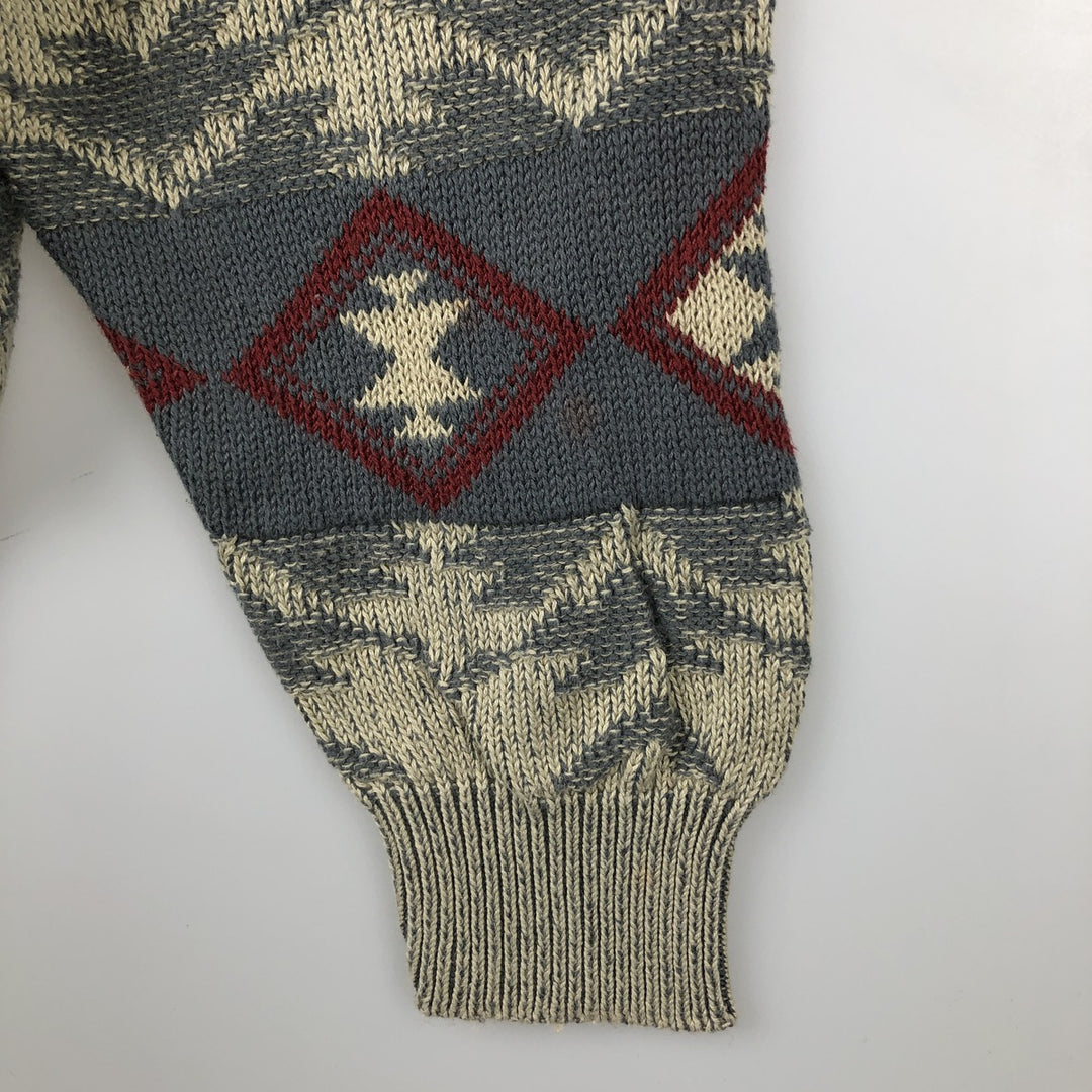Vintage 90'S Liz Claiborne Native Pattern Cotton Knit Sweater, Made in USA, Men's Size Medium cotton Khaki type Vintage Second Hand