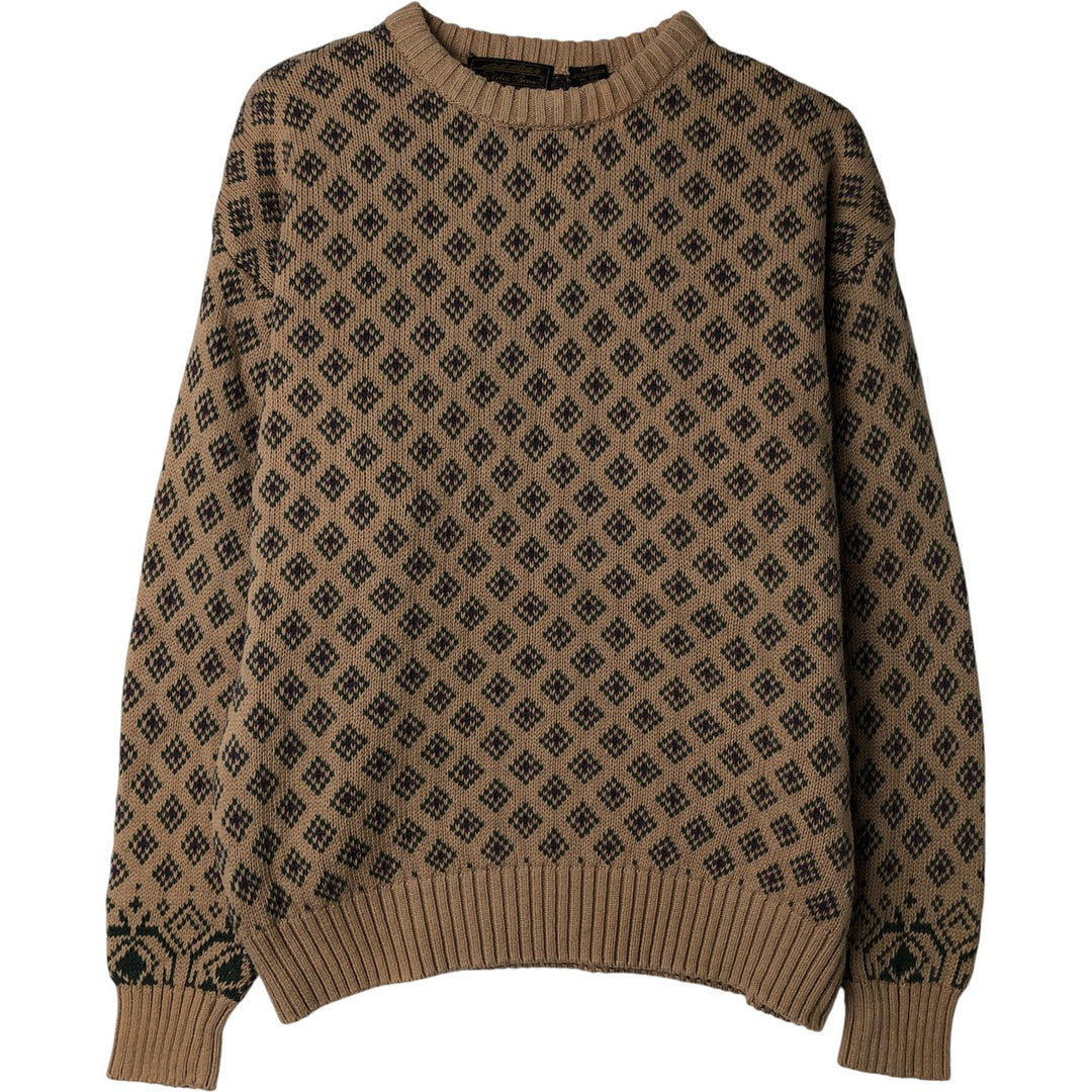 Vintage 70s-80'S Eddie Bauer all-over print cotton knit sweater with black tag, size M, men's cotton Beige type Vintage Second Hand