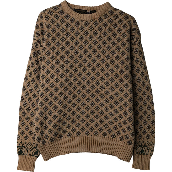 Vintage 70s-80'S Eddie Bauer all-over print cotton knit sweater with black tag, size M, men's cotton Beige type Vintage Second Hand