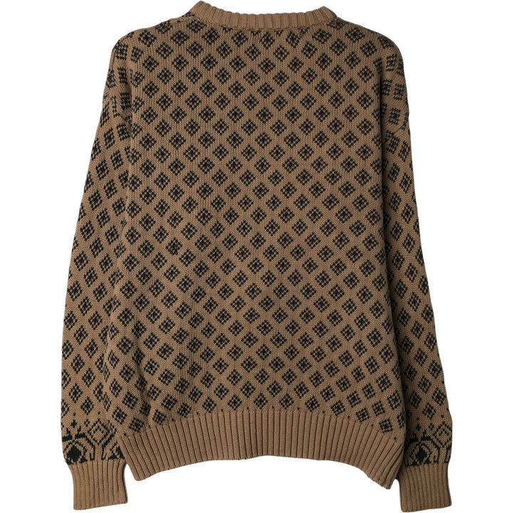 Vintage 70s-80'S Eddie Bauer all-over print cotton knit sweater with black tag, size M, men's cotton Beige type Vintage Second Hand