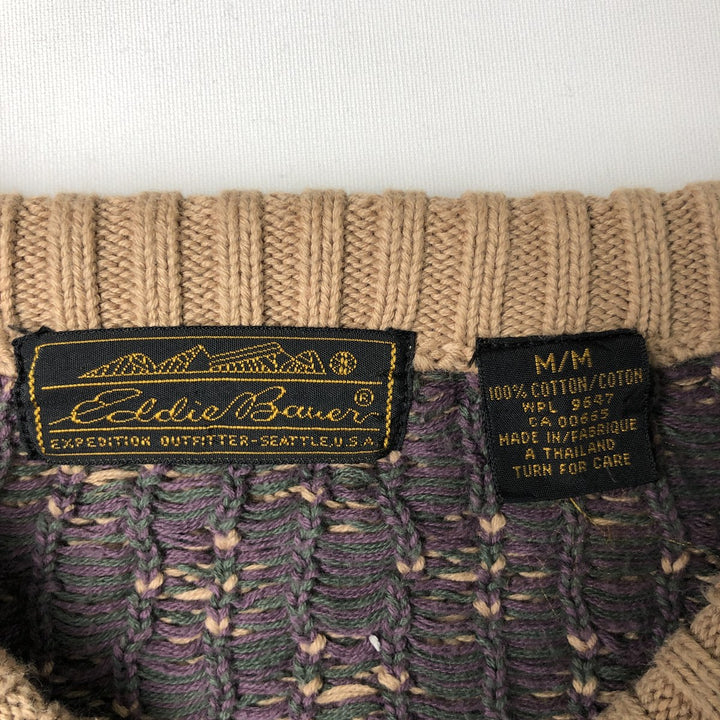 Vintage 70s-80'S Eddie Bauer all-over print cotton knit sweater with black tag, size M, men's cotton Beige type Vintage Second Hand