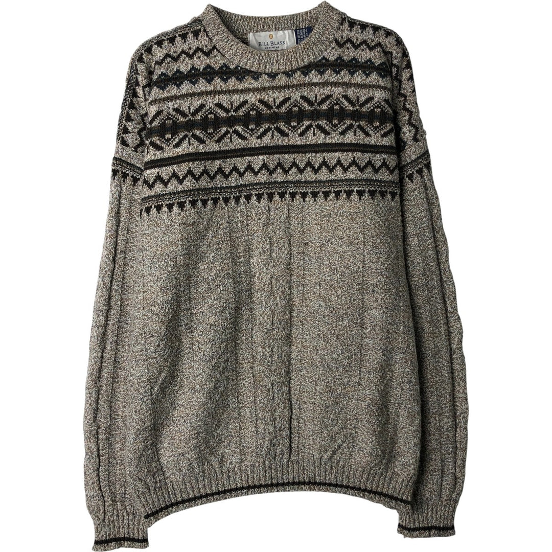 Vintage 90'S Bill Blass all-over print cotton knit sweater, made in the USA, size L, men's cotton beige type brown Vintage Second Hand