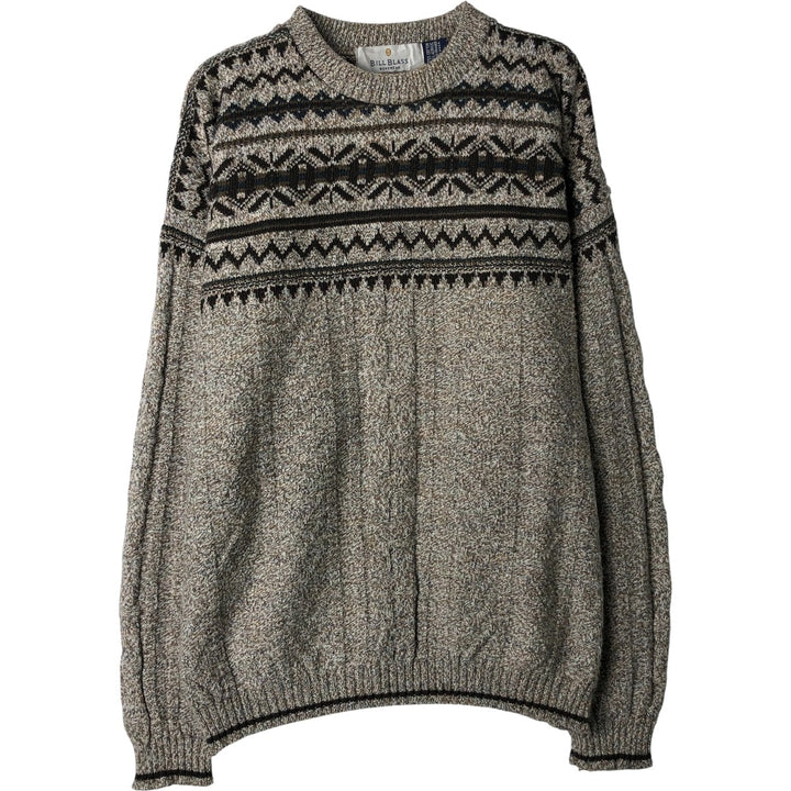 Vintage 90'S Bill Blass all-over print cotton knit sweater, made in the USA, size L, men's cotton beige type brown Vintage Second Hand