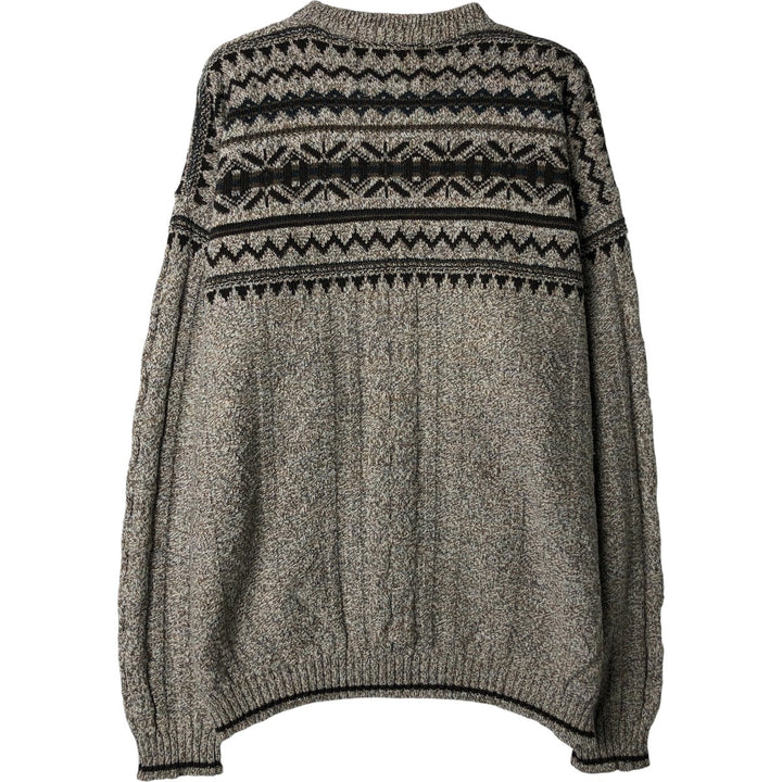 Vintage 90'S Bill Blass all-over print cotton knit sweater, made in the USA, size L, men's cotton beige type brown Vintage Second Hand