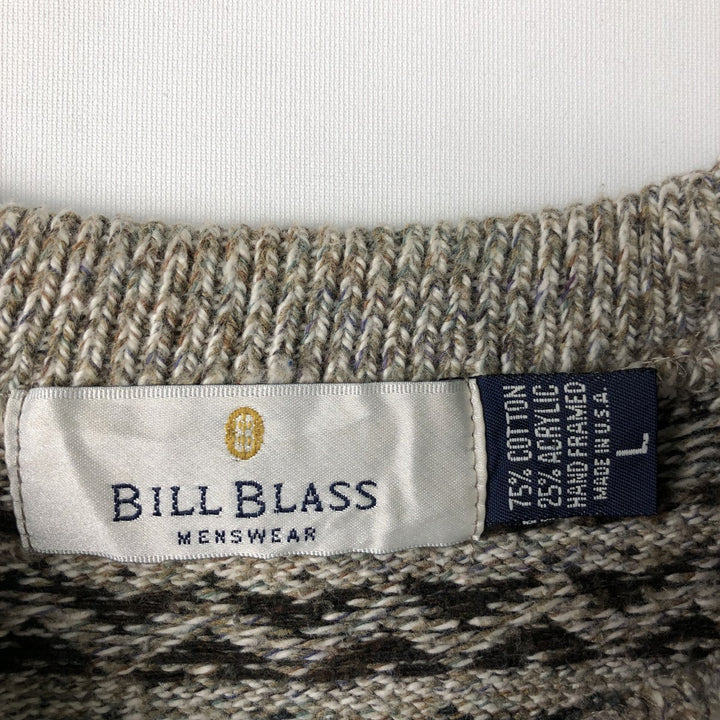 Vintage 90'S Bill Blass all-over print cotton knit sweater, made in the USA, size L, men's cotton beige type brown Vintage Second Hand