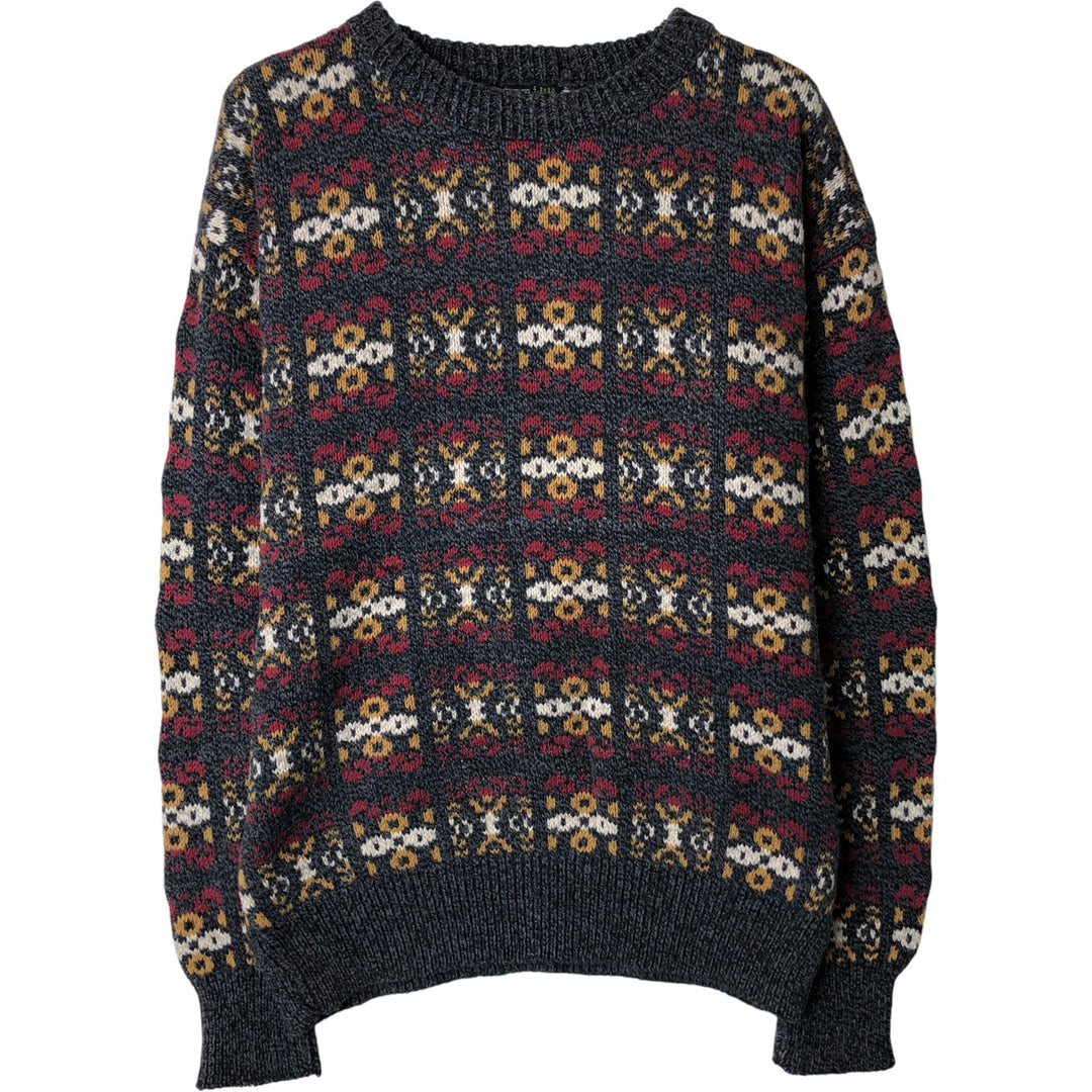 OSHKOSH All-Over Print Cotton Knit Sweater, Made in USA, Men's Size L cotton Charcoal Vintage Second Hand