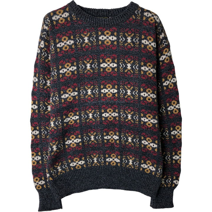 OSHKOSH All-Over Print Cotton Knit Sweater, Made in USA, Men's Size L cotton Charcoal Vintage Second Hand