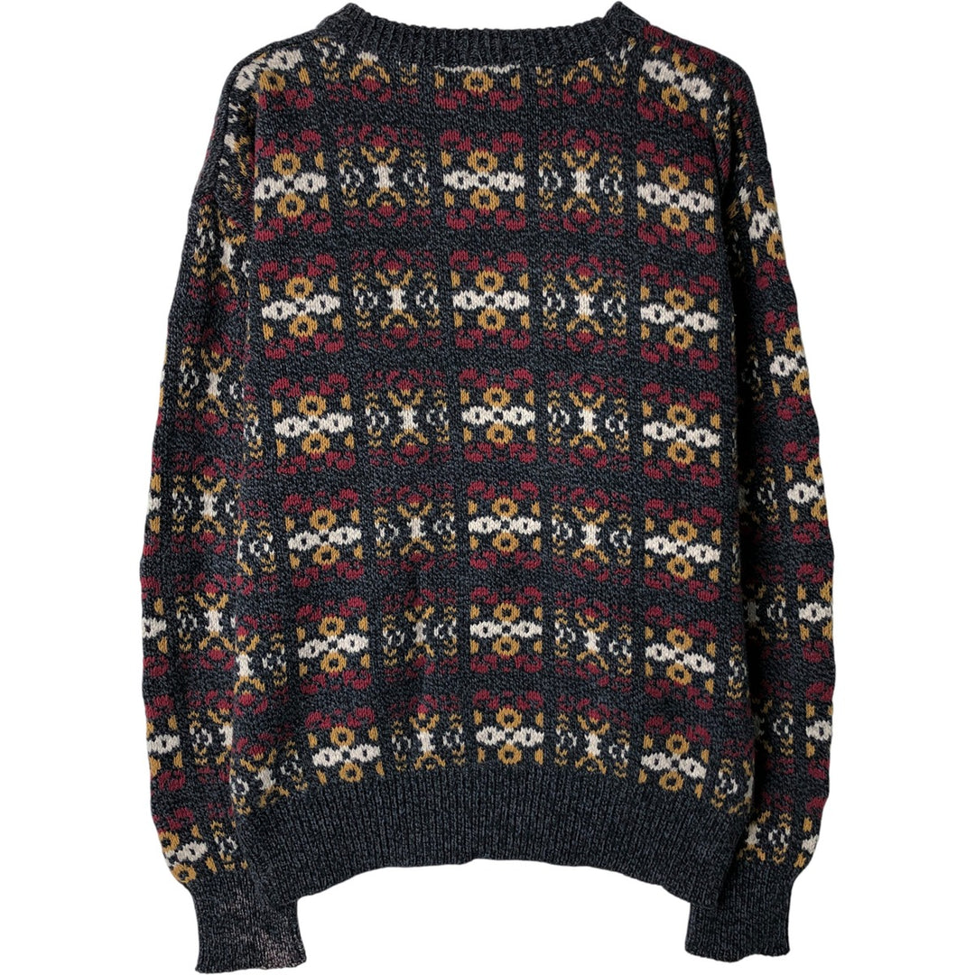 OSHKOSH All-Over Print Cotton Knit Sweater, Made in USA, Men's Size L cotton Charcoal Vintage Second Hand