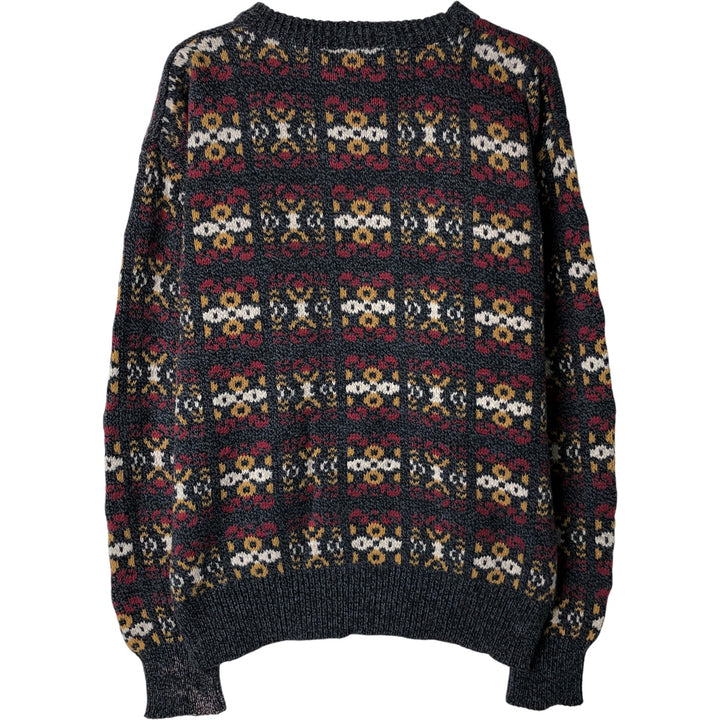 OSHKOSH All-Over Print Cotton Knit Sweater, Made in USA, Men's Size L cotton Charcoal Vintage Second Hand