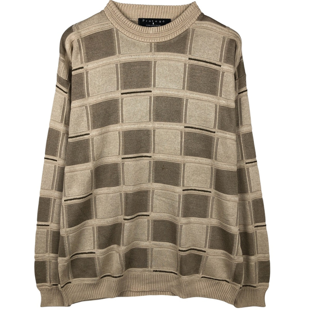 Protege All-Over Print Acrylic Knit Sweater, Made in USA, Men's Size L acrylic Beige type Vintage Second Hand