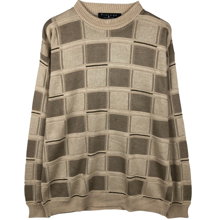Protege All-Over Print Acrylic Knit Sweater, Made in USA, Men's Size L acrylic Beige type Vintage Second Hand